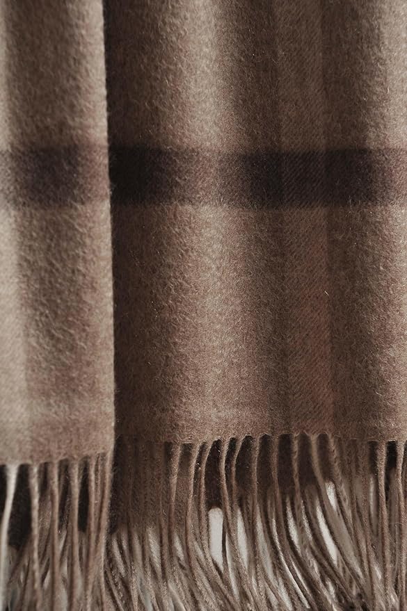 EP Mode 100% Pure Cashmere Throw Blanket for Sofa, Classic Design with Gift Box (Neutral Windowpane)