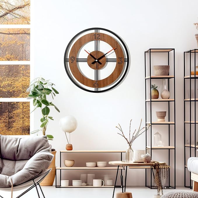 Large Wall Clock Decorative Wall Clock Round Kitchen Clock Farmhouse Kitchen Decor Rustic Clocks for Walls Farmhouse Silent Clock for Living Room Decor (Rustic)