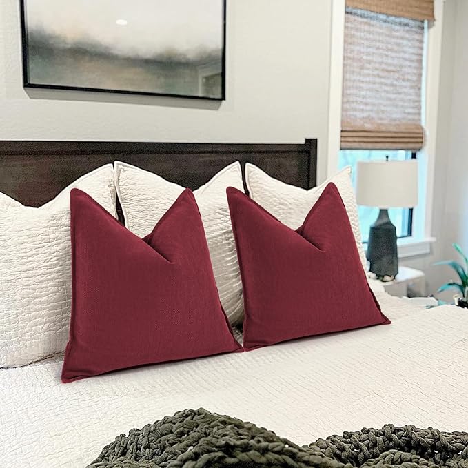 ZWJD Burgundy Pillow Covers 20x20 Set of 2 Chenille Throw Pillow Covers with Elegant Design Soft and Luxurious Decorative Throw Pillows for Couch, Bed, and Home Decor