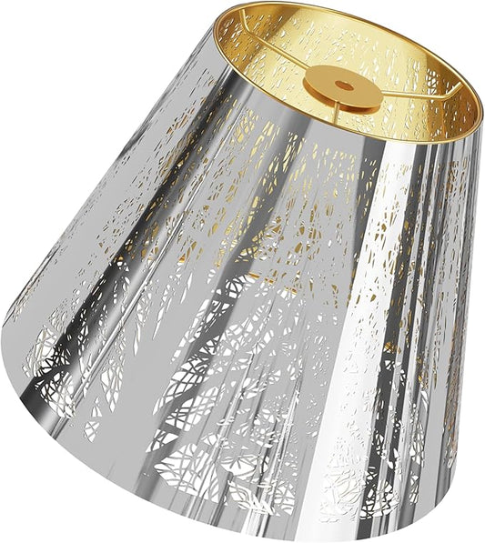 Small modern Chrome Gold lamp shades,metal boho scalloped lamp shade,Lamp shade replacement 5" top, 9" bottom, 7" high (Spider Fitter) lamp shades for table lamps and floor lamp,Unique Forest Etched