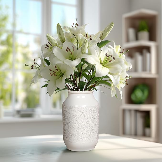 White Ceramic Vase, Minimalist White Vases for Flowers, Modern Decorative Vase for Home Decor, Centerpiece Wedding Dining Living Room Kitchen Decor 9 inch