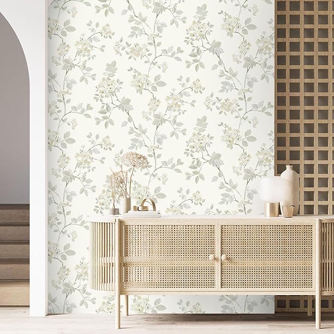 Vinjiasin Wallpaper Peel and Stick Yellow Floral Contact Paper Modern Self Adhesive Removable Beige Flower Leaf Wall Paper for Bathroom Bedroom Living Room 16.1"x 118"