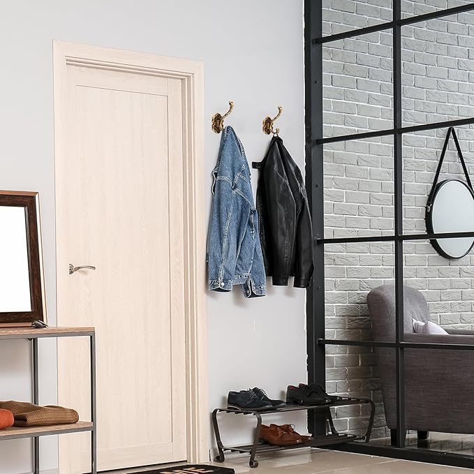 Zonon Vintage Coat Hooks Antique Wall Hooks Towel Hook for Hanging Purse Hat Keys Clothes Curtain Unique Heavy Duty Bathroom Hook for Wall(2 Pcs,Brass)