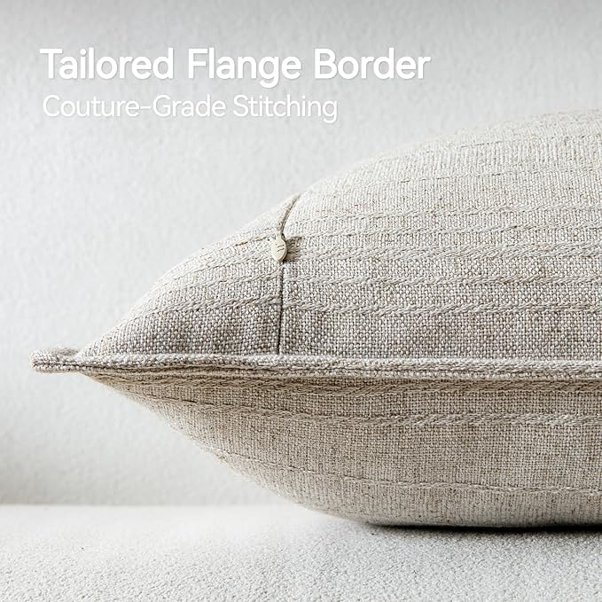 a moment Linen Pillow Covers Set of 2,Boho Farmhouse Throw Pillowcases Neutral Textured Decorative Covers for Couch Sofa, Linen Blend Accent Case Cushion Living Room Home Decor 22"x22" Beige Grey