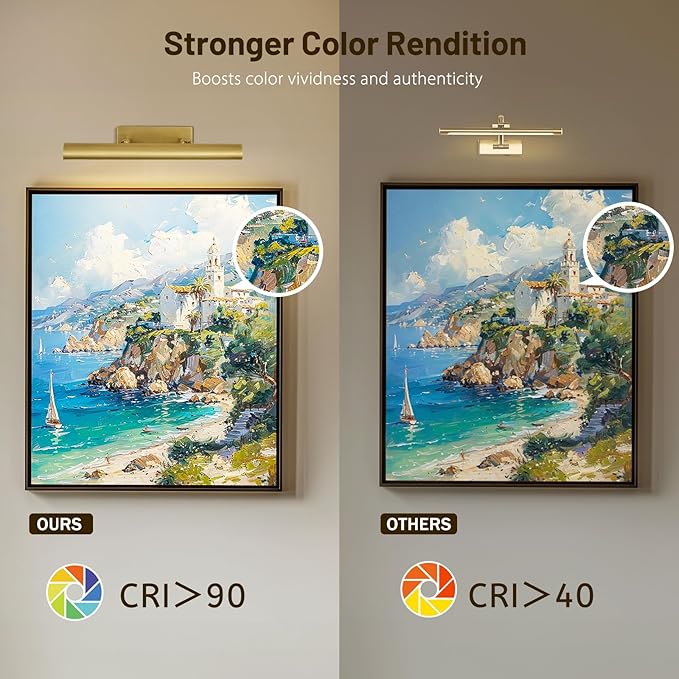 Brass Picture Lights for Wall, 18" Linear Picture Light Hardwired, 3-Light Brush Gold Art Light, Warm White 2700k Dimmable Picture Lamp, 270° Picture Frame Light for Bathroom, Living Room, Hallway