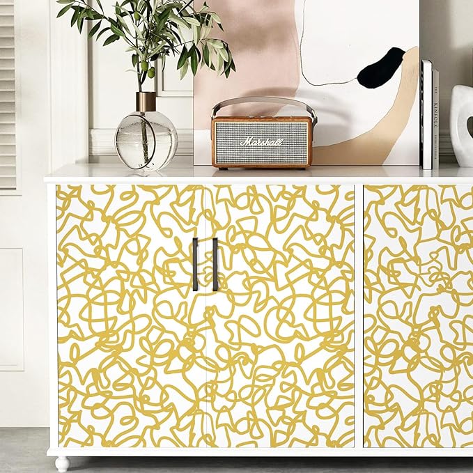 Ismoon 16.1inx197in Peel and Stick Wallpaper Modern Striped Removable Wallpaper Self-Adhesive Wall Paper for Bathroom White and Yellow Contact Paper for Home Decoration Vinyl Film Roll