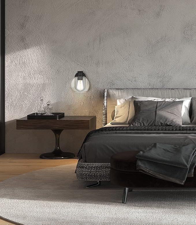 Dan Modern Farmhouse 1-Light Wall Sconces Light with Clear Glass Globe Shade in Dark Bronze Finish for Hallway, Entryway, Bathroom, Garage, Kitchen, Living Room