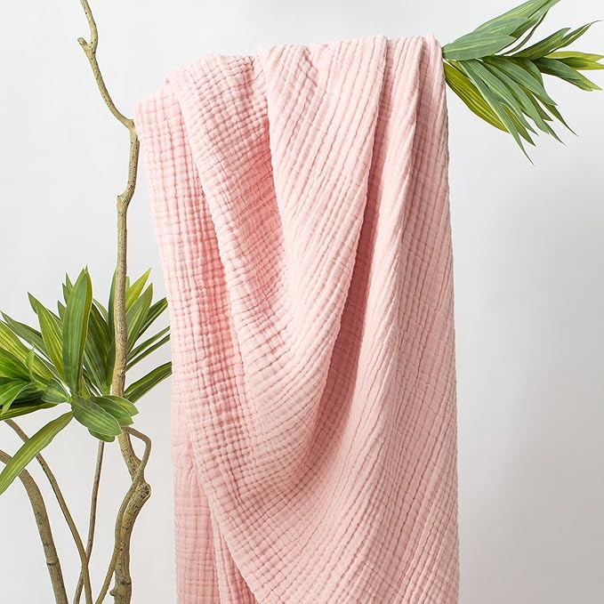 Carriediosa 100% Cotton Muslin Throw Blanket 70" X 80" Twin Size，4-Layers Summer Gauze Throws for Bed Couch，Soft Lightweight Breathable Linen Blankets Bedspread for Adults All Season，Dusty Pink