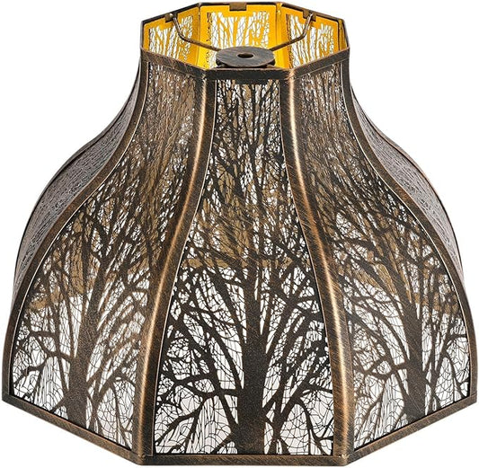 Etched Forest Large Metal Lampshade 5.32 X 13 X 9.5 Inch 8-Petal Lotus Shape Fits for Floor Lamp Table Lamp for Living Room Bedroom(Bronze Gold), Spider Fitter Lamp Shade
