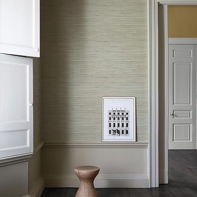 Grasscloth Peel and Stick Wallpaper 17.3" x 197" Renter Friendly, Cream Textured Grassweave Wallpaper Self Adhesive Removable for Bathroom Bedroom