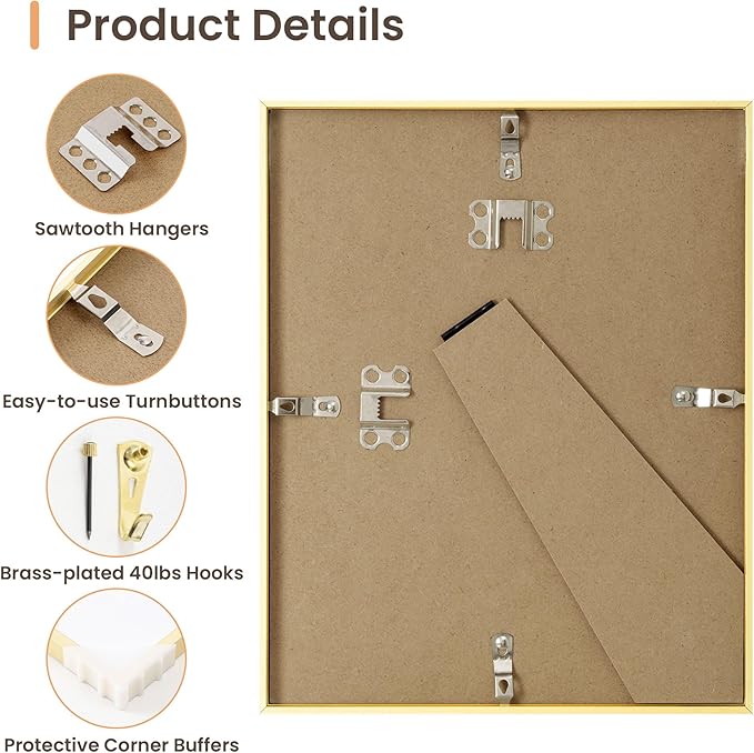 8x10 Picture Frame, High End Metal 8x10 Poster Frames with Mat 5x7 Photo, High Definition Plexiglass, 8 by 10 Durable Metal Frame for Wall or Tabletop Display, Set of 1,Golden