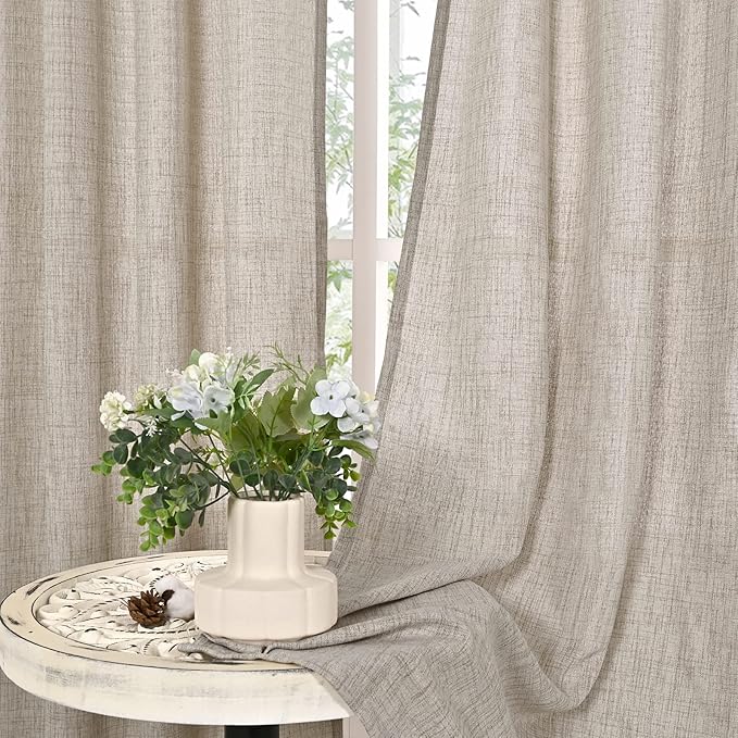 YoungsTex Cafe Linen Curtains 36 Inch Length for Kitchen Window Over Sink - Small Half Window Drapes Semi Sheer Light Filtering with Rod Pocket Back Tab for Bathroom, 2 Panels, 30 X 36 Inch