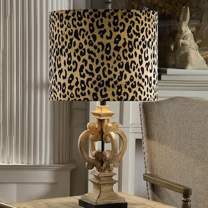 GOSO 13" Drum Yellow Leopard Lamp Shade for Table Lamp & Floor Lamps,Art Deco & Vintage Animal Lampshades Medium,13" x 13" x 10" (Spider) Traditional Velvet Pattern Dot Shade Required Assembly -1 Pack