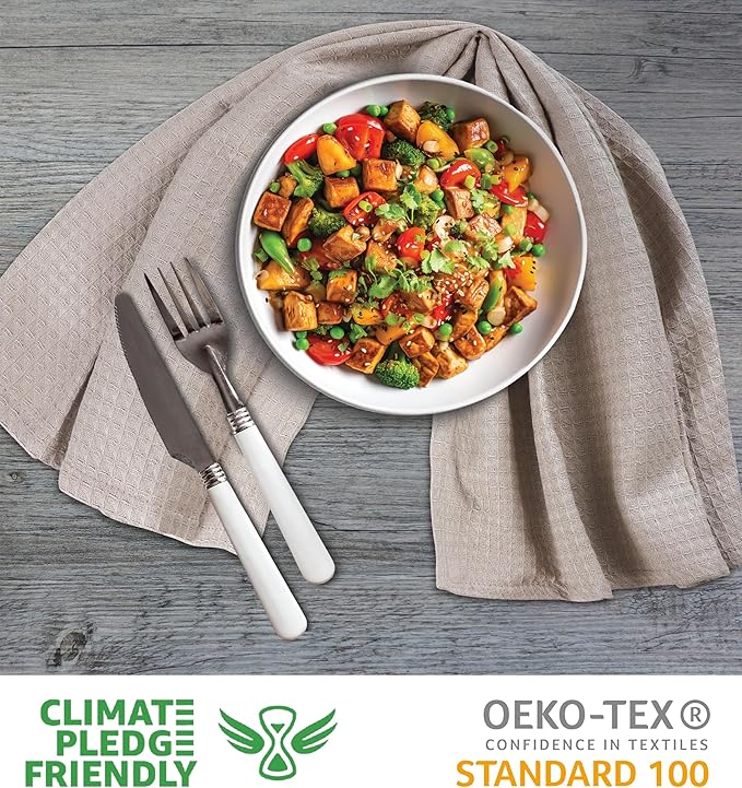 Urban Villa Kitchen Towels Waffle Dish Towels for Kitchen Smoke Color Set of 6 Over Sized 18x28 Inches Kitchen Towels Highly Absorbent 100% Cotton Mitered Corners Kitchen Hand Tea Towels Dish Cloths