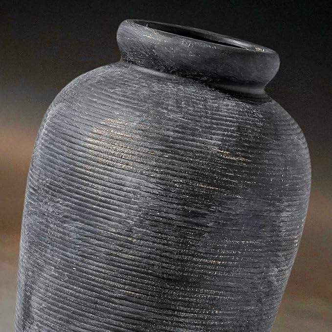 Rustic Vase, 11 inch Large Terracotta Flower Vase, Farmhouse Ceramic Pottery, Distressed Farmhouse Decor for Living Room, Shelf, Entryway, Room Decor, Black Bronze