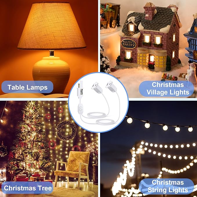 Plug in Dimmer, Lamp Dimmer Switch with Cord for Christmas Village Houses Lights Cord, Table or Floor Lamps, Incandescent/Halogen, Dimmable LED/CFL Lights, Rotary Control, 150W, 12.7 Feet