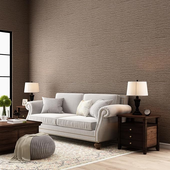 Grasscloth Peel and Stick Wallpaper 20.8"x394" Cream Thick Fabric Textured Linen Classic Faux Grassweave Neutral Removable Wallpaper Vinyl Film Roll for Home Use(Caramel, 20.8"x394")