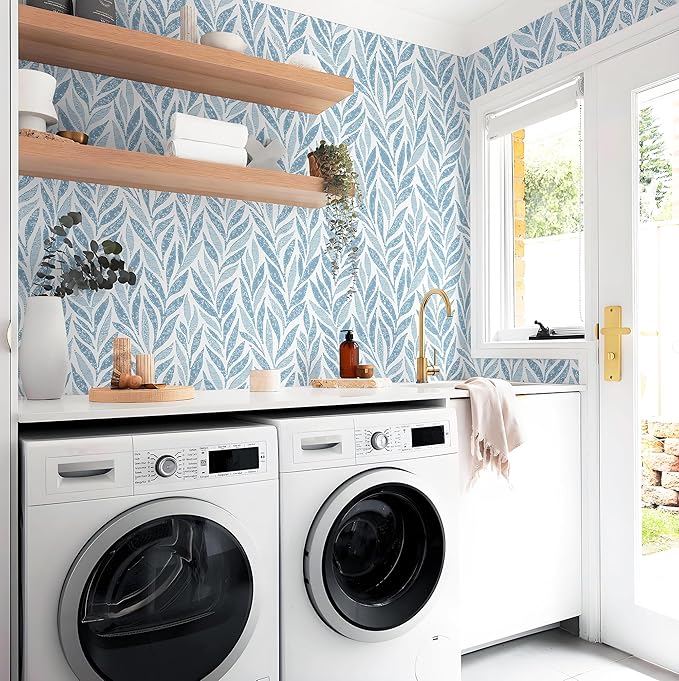 Safiyya 393"x17.3" Blue Peel and Stick Wallpaper Boho Contact Paper Modern Stick on Wallpaper for Bathroom Adhesive Kitchen Wall Paper Vinyl Rolls