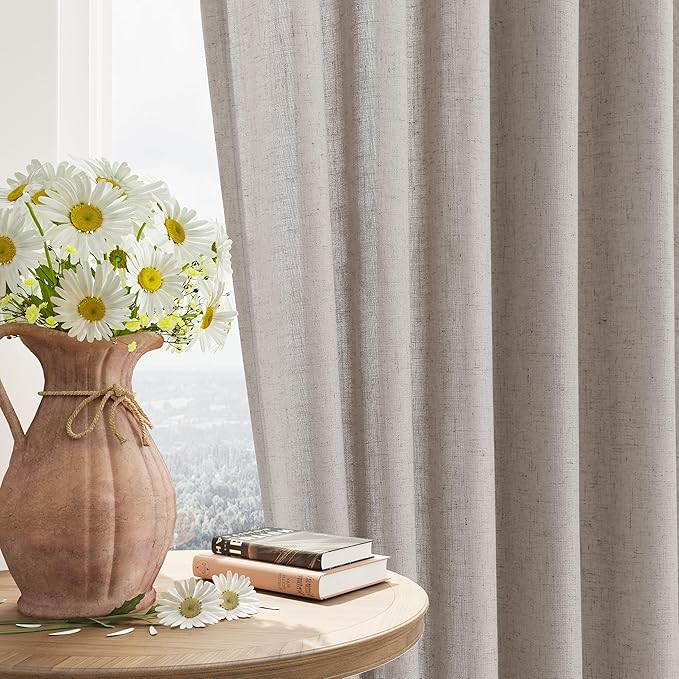 Brown Grey Linen Curtains 108 Inches Long 2 Panel Set Rod Pocket Semi Sheer Dining Room Cozy Bedroom Decor Cotton Look Country Rustic Farmhouse Boho Curtains 52x108