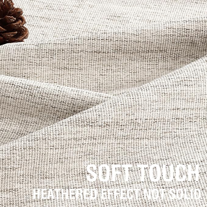 H.VERSAILTEX Chenille Linen Blackout Curtains for Bedroom 63 Inches Long Thermal Insulated Textured Linen Look Curtains with White Flocking Coating Back, Heathered Natural(Not Solid)