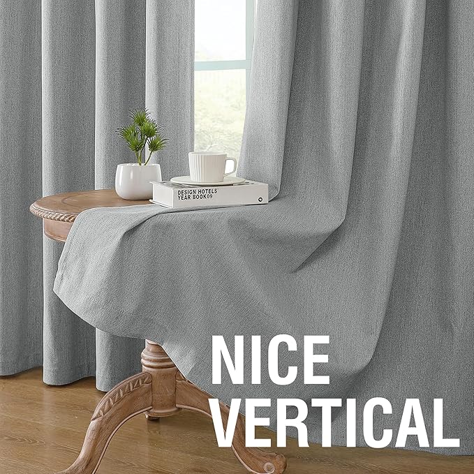 H.VERSAILTEX Chenille Linen Curtains 108 inches Long 100% Black Out Curtains, Textured Linen Look Draperies Grommet with White Flocking Coating Back, 2 Panels, Heathered Dove Gray(Not Solid)