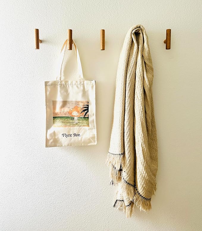 Wooden Coat Hooks, Decorative Wall Hooks for Bags, Hats, Coats, Purse, Heavy Duty, Sturdy, Natural Oak, Easy to Install, Holds Up to 7lbs - Pack of 5