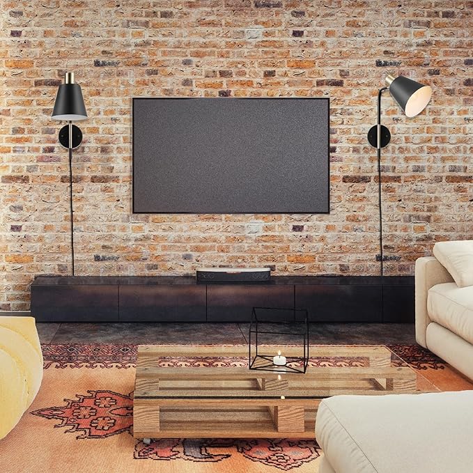 GLOBE Electric 51374 Cleo 1-Light Plug-in or Hardwire Wall Sconce, Matte, Antique Brass Accents, Black Cloth Cord, 14.44