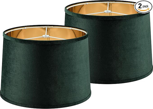 Drum Lamp Shades Large (2 Pack), 14 * 16 * 11 Inch Luxurious Gold Mirror Reflection Modern Farmhouse Lampshades Green for Floor&Table Lamps Replacement Living Room/Bedroom, Required Assembly，By GO&SO