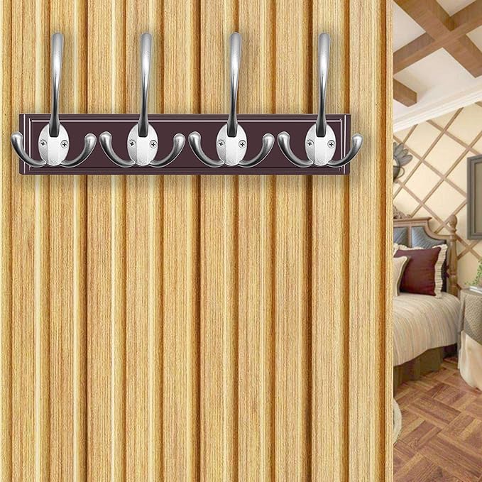 IBosins 6 Pack Big Heavy Duty Three Prongs Coat Hooks Wall Mounted with 24 Screws (Two Types of Screws Included) Retro Double Utility Rustic Hooks for Thick Coat, Big Heavy Bags (Matte Nickel)