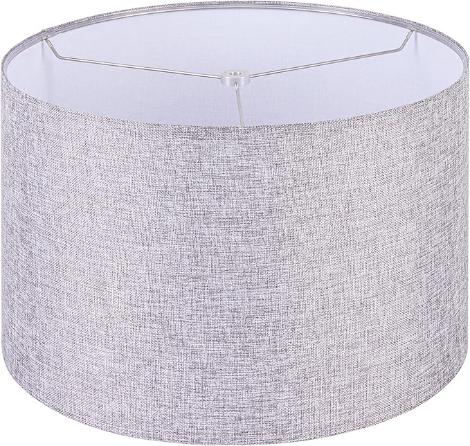 Wellmet 16"x16"x12" Assembly Required Lampshade for Table Lamp, Bedside Lamp, Floor Lamp, Fabric Drum Lampshade Classic Modern Style, Spider Fitter, Grey