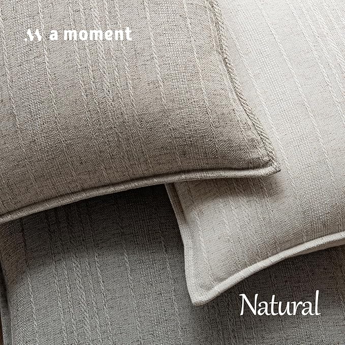 a moment Linen Pillow Covers Set of 2,Boho Farmhouse Throw Pillowcases Neutral Textured Decorative Covers for Couch Sofa Bed, Soft Linen Blend Accent Case Cushion Home Decor 18"x18" Beige Grey
