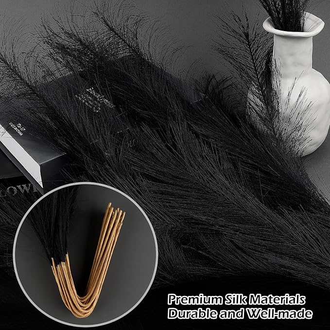 30 Pcs Pampas Grass Black Decor 21.7" Fluffy Faux Short Pampas Grass Artificial Small Pompas Grass Flower Vase Filler for Home Wedding Living Room Wall Party Decoration