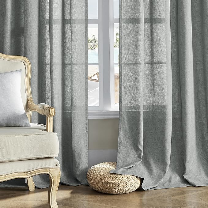 Linen Curtains Natural Linen Blended Curtains Back Tab Window Treatments Panels Drapes for Living Room/Bedroom, Elegant Light Filtering Semi Sheer Curtains (Set of 2, 50" x 96"，Dove Grey)