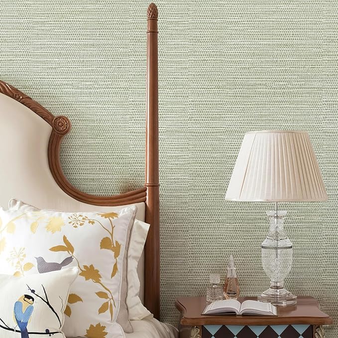 Grasscloth Peel and Stick Wallpaper 17.3"x197" Renter Friendly, Neutral Textured Grassweave Wallpaper Self Adhesive Removable for Bathroom Bedroom