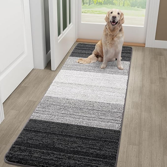 Kitinjoy Indoor Outdoor Door Mat, 59x20 Non-Slip Absorbent Dirt Trapper, Low-Profile Washable Inside Entrance Front Floor Mat, Sturdy Soft Entry Doormats for Entryway, Grey