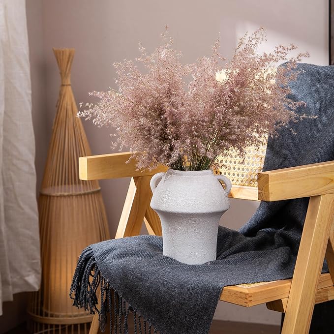 Ceramic Rustic Vase, 7 Inch Vintage Terracotta Flower Vases for Home Decor, Decorative Farmhouse Vase with hadle for Home Decor, Living Room, Shelf Decor, Farmhouse, Table, Lyeec