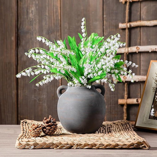 Ceramic Flower Vases, 6 Inch Vintage Terracotta Vases with hadle for Home Decor, Decorative Porcelain Vase, Farmhouse Vase for Home Decor, Living Room, Shelf Decor, Farmhouse, Table, Lyeec