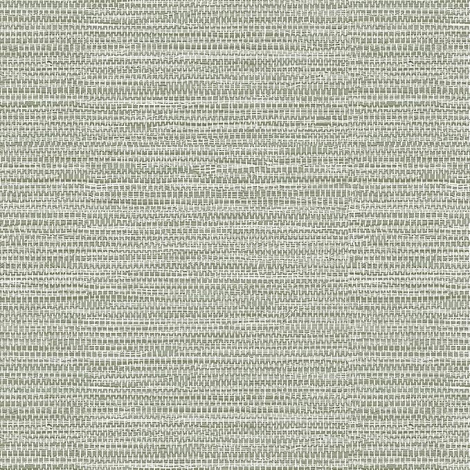 Green Grasscloth Peel and Stick Wallpaper 17.3" x 394" Renter Friendly Neutral Textured Grassweave Wallpaper Self Adhesive Removable for Bathroom Bedroom