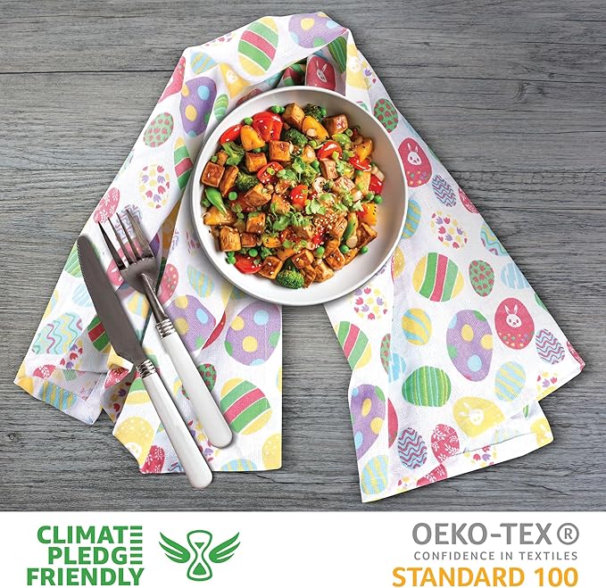 Urban Villa Kitchen Towels Set of 6 Dish Towels for Kitchen 100% Cotton Easter Print Kitchen Towels Mitered Corners Oversized 20X30 Inches Kitchen Towels Highly Absorbent Kitchen Hand Tea Towels