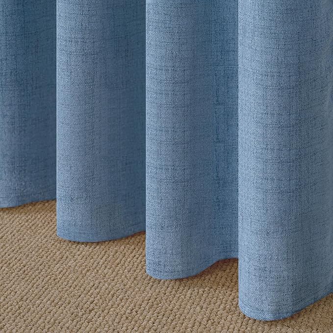 YoungsTex Denim Blue Linen Curtains 36 Inch Length for Kitchen Cafe Window, Small Half Window Drapes with Rod Pocket Back Tab Light Filtering for Bathroom, 2 Panels, 30 X 36 Inch