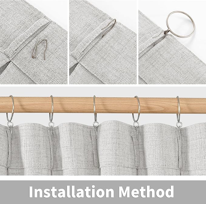 YoungsTex Linen Semi Sheer Curtains 90 Inch Length 2 Panels, Light Grey Light Filtering Window Drapes Privacy with Back Tab for Living Room Bedroom, 40 X 90 Inch