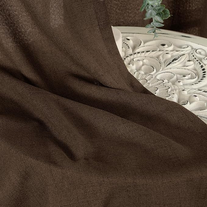 YoungsTex Brown Linen Curtains 45 Inches Long for Short Window, Back Tab Rod Pocket Chocolate Drapes Light Filtering for Kitchen Bathroom Cafe Decorative, 2 Panels, 42 X 45 Inch