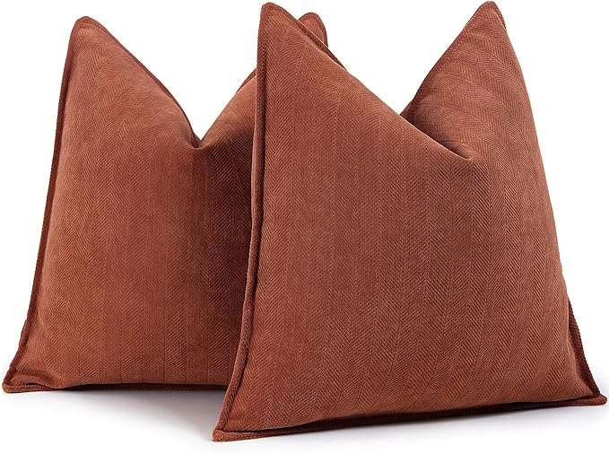 ZWJD Rust Throw Pillow Covers 20x20 Set of 2 Chenille Fall Pillow Covers with Elegant Design Soft and Luxurious Decorative Throw Pillows for Couch, Bed, and Home Decor