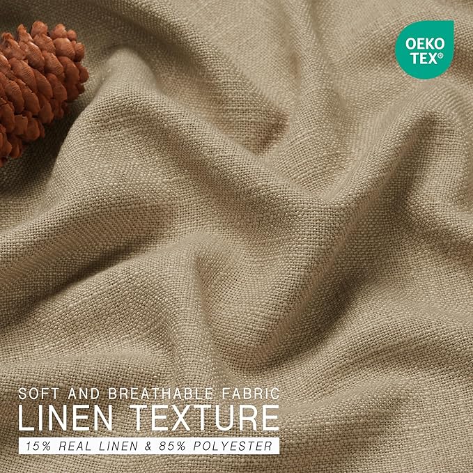 HESTIA Linen Curtains 96 inches Long for Living Room 2 Panels Set Khaki Drapes 70% Blackout Privacy Khaki Light Filtering Country Rustic Farmhouse Curtain for Home Office (96" L x 52" W)