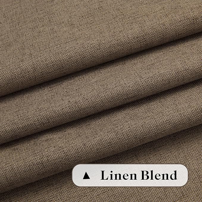 Natural Linen Blended Curtains - Back Tab Window Treatments Panels Drapes for Living Room/Bedroom, Light Filtering Semi Sheer (Set of 2, 50" x 84", Brown)