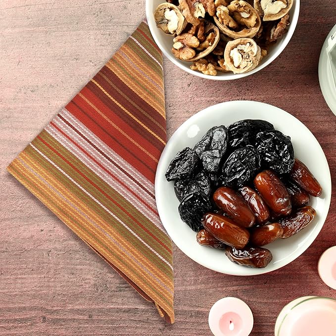 Urban Villa Fall Stripes Kitchen Towels Set of 6 20x30 Inches Over Sized Premium Quality100% Cotton Thanks Giving Day Dish Towels Mitered Corners with Hanging Loop Harvest Stripes Dish Cloths