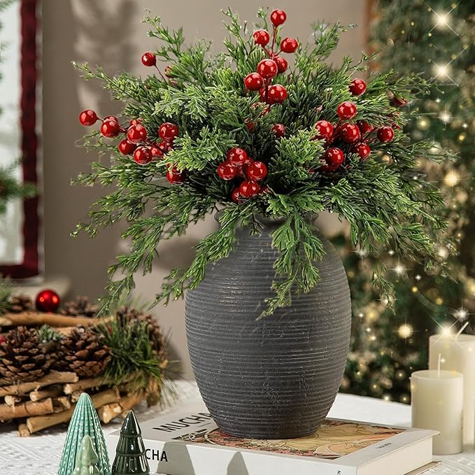 8 Inch Ceramic Rustic Flower Vase - Christmas Decorative Vases - Pottery Vase Home Decor, Vintage Terracotta Vase for Home Decor, Farmhouse House Shelf Decor Farmhouse Table, Lyeec