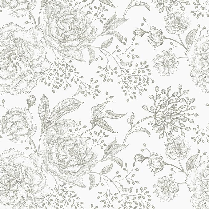 WESTICK Neutral Floral Peel and Stick Wallpaper Cream Vintage Floral Contact Paper Self Adhesive Retro Accent Wallpaper for Bedroom Walls Kitchen Backsplash Cabinets Cupboard Cream/Grey 17.5" x 100"