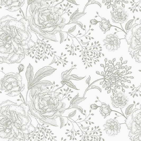 WESTICK Neutral Floral Peel and Stick Wallpaper Cream Vintage Floral Contact Paper Self Adhesive Retro Accent Wallpaper for Bedroom Walls Kitchen Backsplash Cabinets Cupboard Cream/Grey 17.5" x 100"