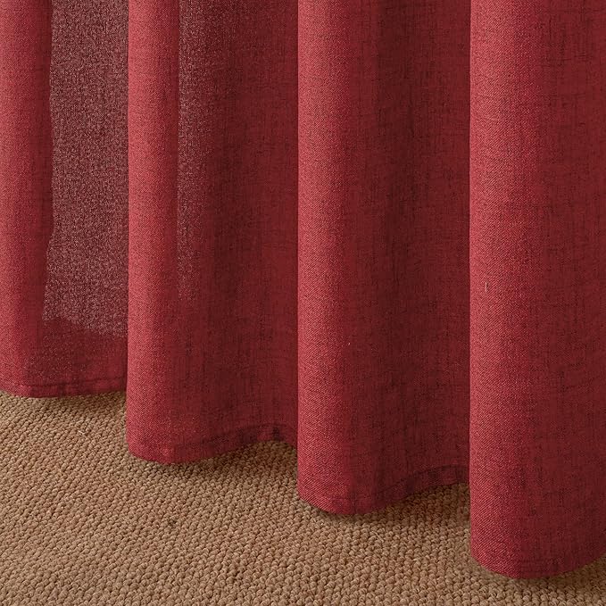 YoungsTex Red Linen Kitchen Curtains for Window Over Sink, Short Semi Sheer Drapes with Rod Pocket Back Tab Light Filtering Christmas Decor for Bathroom Cafe, 2 Panels, 42 X 36 Inch